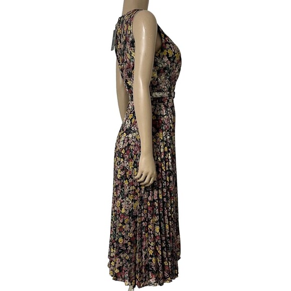 NWT Ralph Lauren Black Label Pleated Metallic Floral Dress Size 2 Jacquard - Picture 4 of 15
